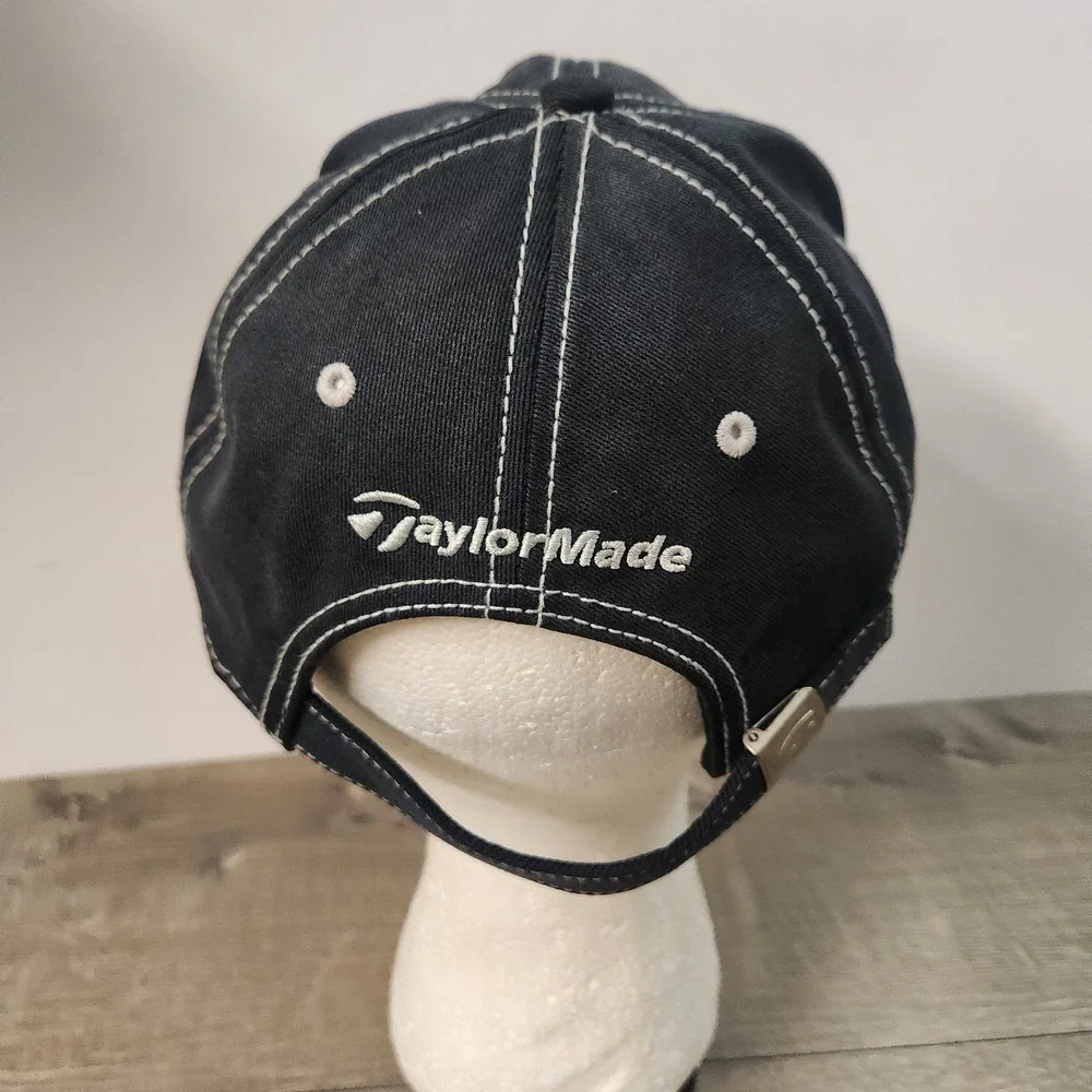 TaylorMade Golf TP Black Strapback Adjustable Baseball Hat Cap Black White
